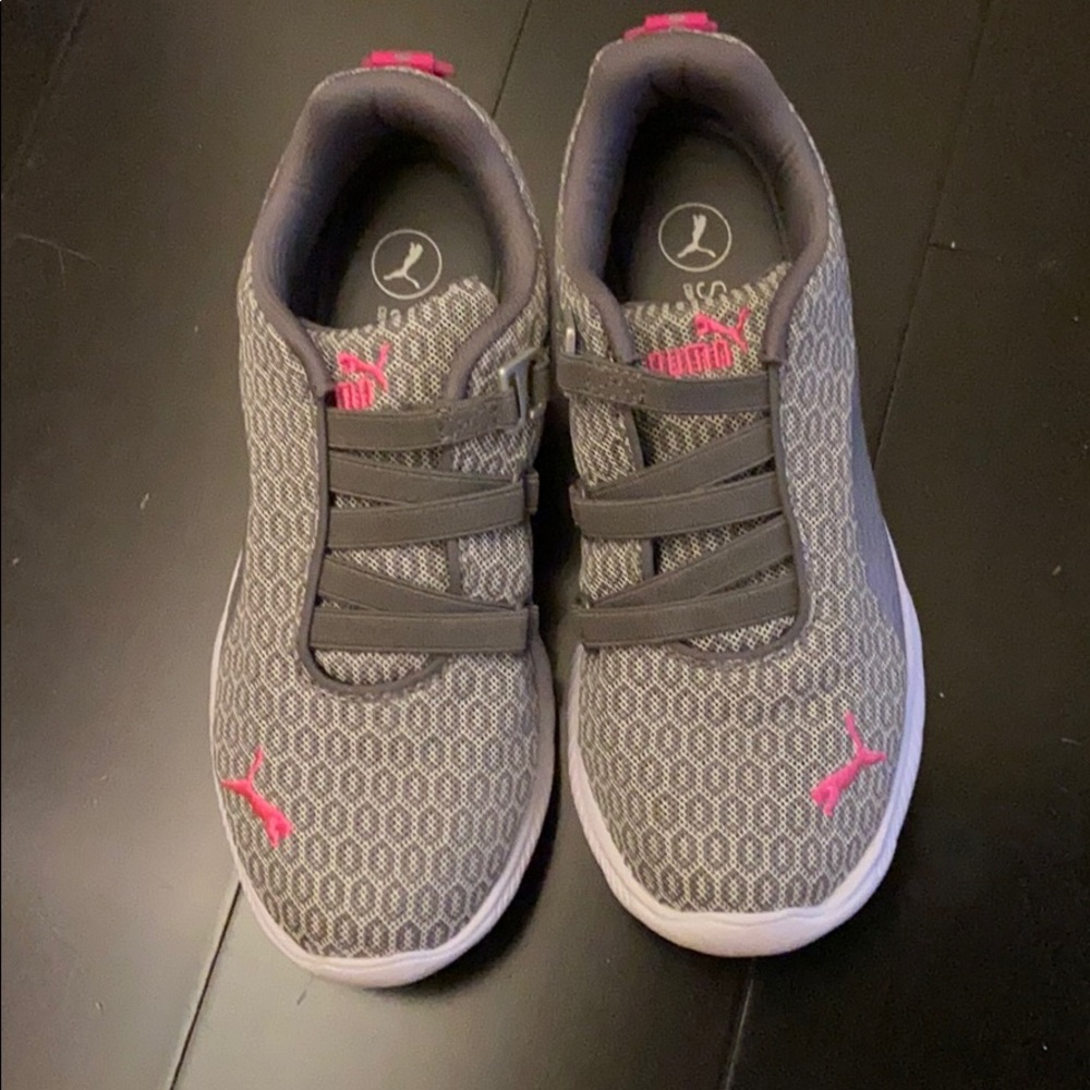 Grey puma tennis shoes